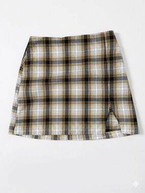 Urban Outfitters Yellow Plaid Side Slit Mini Skirt Size SP